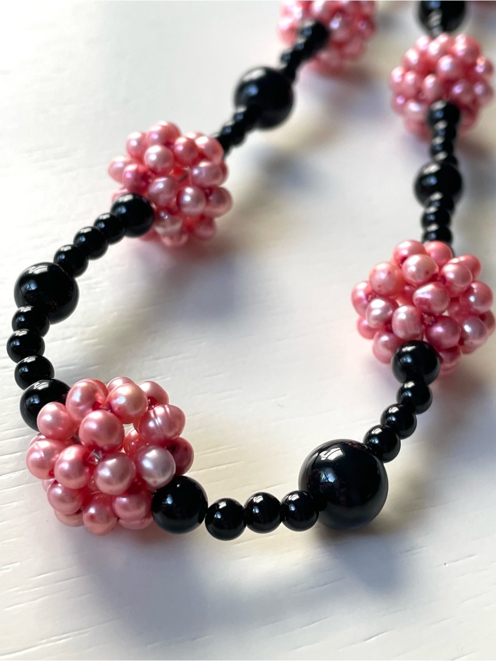 Jay King DTR stamped 925 black coral/stone pink pearl cluster necklace